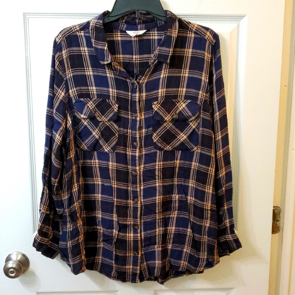 Terra & Sky Blue and Tan Plaid Shirt 2X